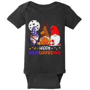 Happy Hallothanksmas Gnomes Halloween Thanksgiving Christmas Baby Bodysuit