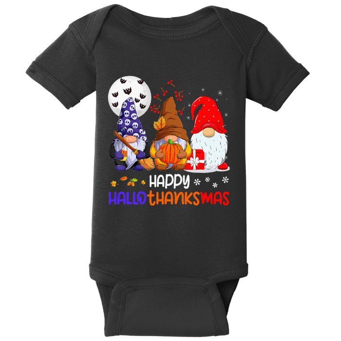 Happy Hallothanksmas Gnomes Halloween Thanksgiving Christmas Baby Bodysuit