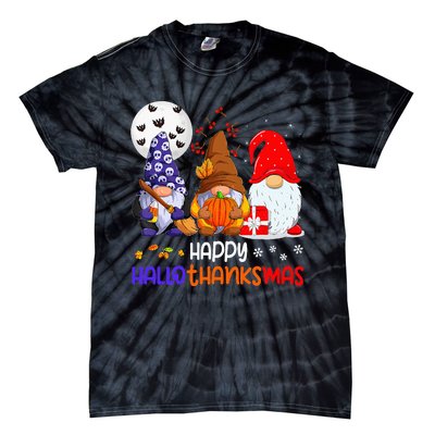 Happy Hallothanksmas Gnomes Halloween Thanksgiving Christmas Tie-Dye T-Shirt