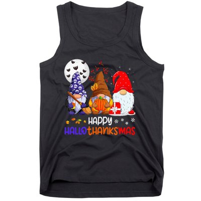 Happy Hallothanksmas Gnomes Halloween Thanksgiving Christmas Tank Top