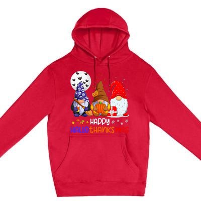 Happy Hallothanksmas Gnomes Halloween Thanksgiving Christmas Premium Pullover Hoodie