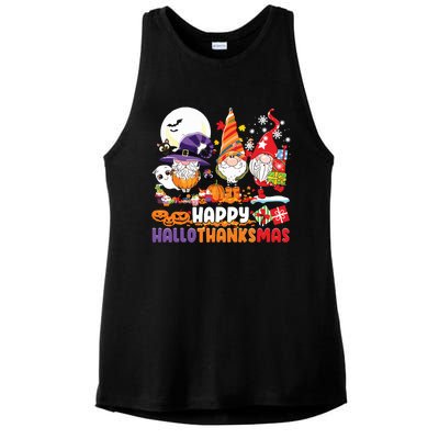 Happy Hallothanksmas Gnome Halloween Thanksgiving Christmas Ladies PosiCharge Tri-Blend Wicking Tank