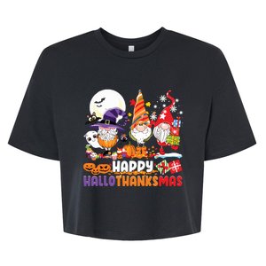 Happy Hallothanksmas Gnome Halloween Thanksgiving Christmas Bella+Canvas Jersey Crop Tee