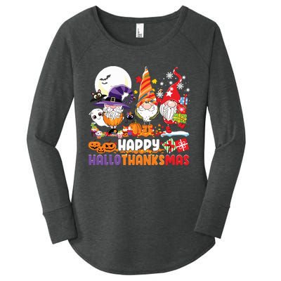 Happy Hallothanksmas Gnome Halloween Thanksgiving Christmas Women's Perfect Tri Tunic Long Sleeve Shirt