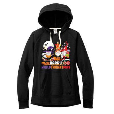 Happy Hallothanksmas Gnome Halloween Thanksgiving Christmas Women's Fleece Hoodie