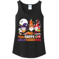 Happy Hallothanksmas Gnome Halloween Thanksgiving Christmas Ladies Essential Tank