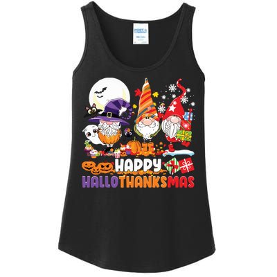 Happy Hallothanksmas Gnome Halloween Thanksgiving Christmas Ladies Essential Tank