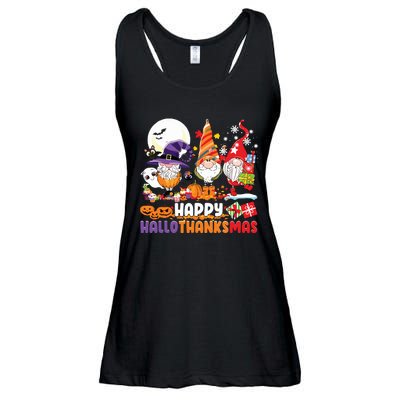 Happy Hallothanksmas Gnome Halloween Thanksgiving Christmas Ladies Essential Flowy Tank