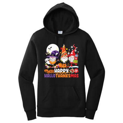 Happy Hallothanksmas Gnome Halloween Thanksgiving Christmas Women's Pullover Hoodie