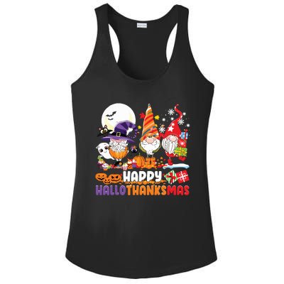 Happy Hallothanksmas Gnome Halloween Thanksgiving Christmas Ladies PosiCharge Competitor Racerback Tank