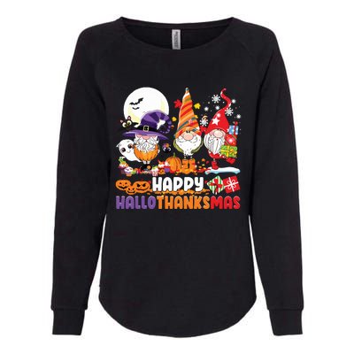 Happy Hallothanksmas Gnome Halloween Thanksgiving Christmas Womens California Wash Sweatshirt