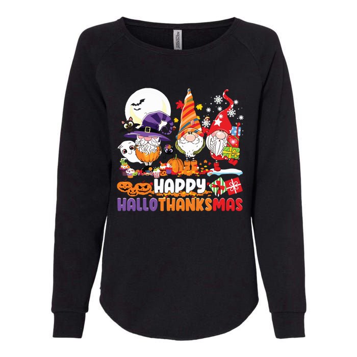 Happy Hallothanksmas Gnome Halloween Thanksgiving Christmas Womens California Wash Sweatshirt