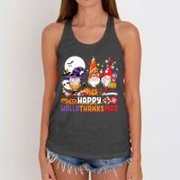 Happy Hallothanksmas Gnome Halloween Thanksgiving Christmas Women's Knotted Racerback Tank