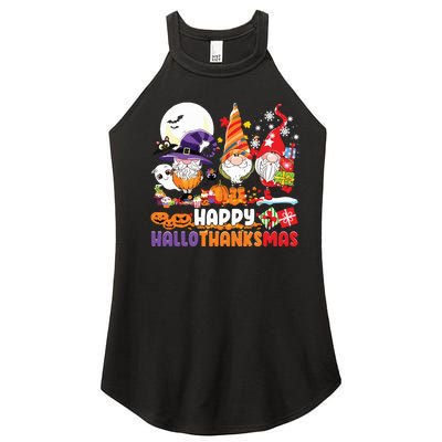 Happy Hallothanksmas Gnome Halloween Thanksgiving Christmas Women's Perfect Tri Rocker Tank