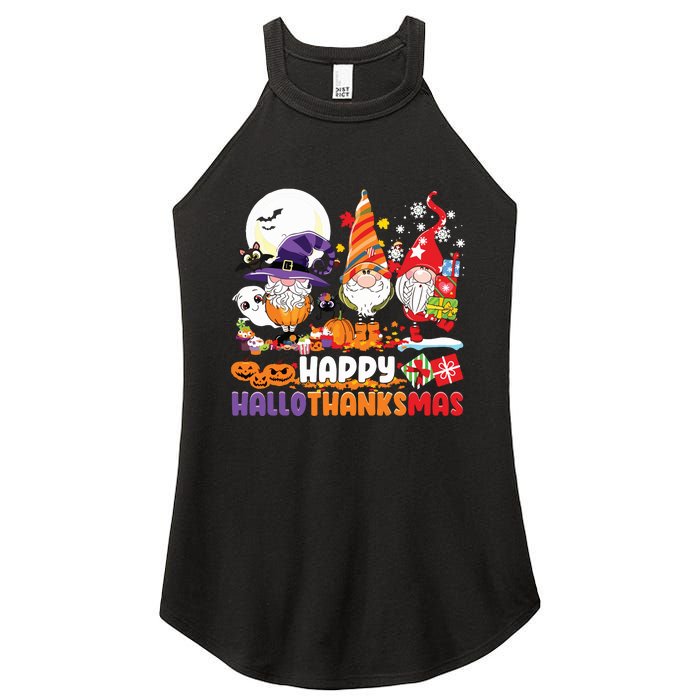 Happy Hallothanksmas Gnome Halloween Thanksgiving Christmas Women's Perfect Tri Rocker Tank