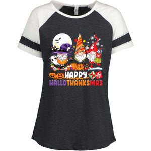 Happy Hallothanksmas Gnome Halloween Thanksgiving Christmas Enza Ladies Jersey Colorblock Tee