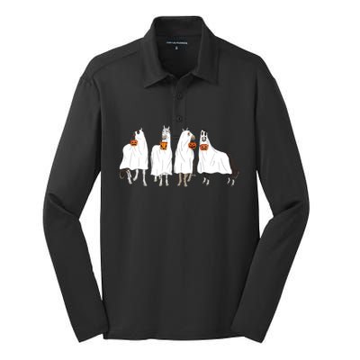 Halloween Horse Ghost Boo Cowboy Western Spooky Season Silk Touch Performance Long Sleeve Polo