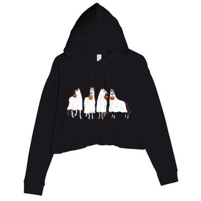 Halloween Horse Ghost Boo Cowboy Western Spooky Season Crop Fleece Hoodie