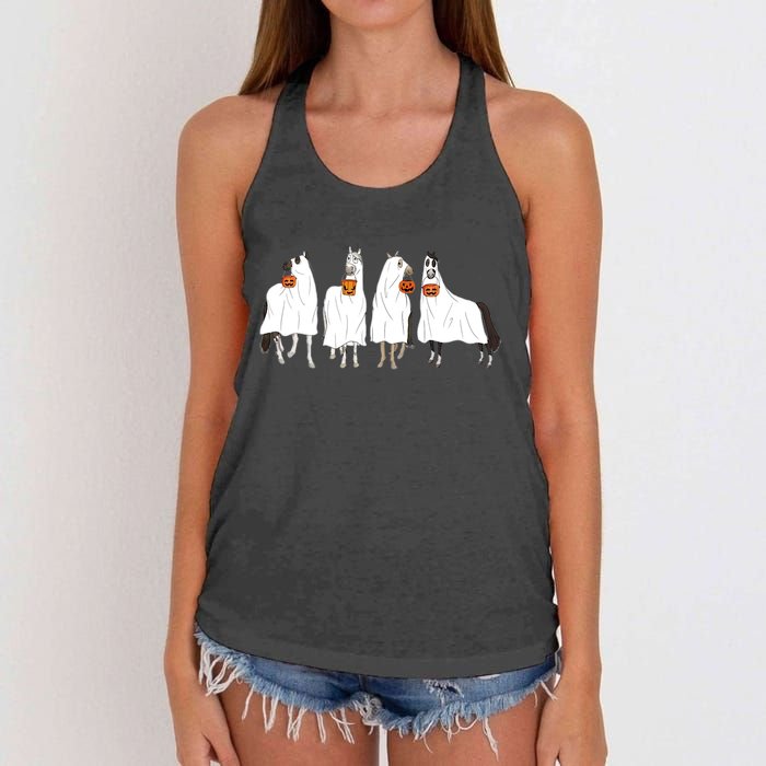 Halloween Horse Ghost Boo Cowboy Western Spooky Season Women's Knotted Racerback Tank