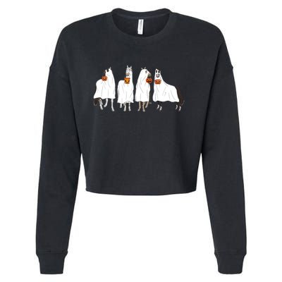 Halloween Horse Ghost Boo Cowboy Western Spooky Season Cropped Pullover Crew