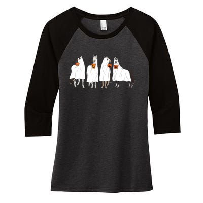 Halloween Horse Ghost Boo Cowboy Western Spooky Season Women's Tri-Blend 3/4-Sleeve Raglan Shirt