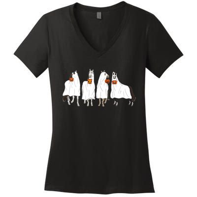 Halloween Horse Ghost Boo Cowboy Western Spooky Season Women's V-Neck T-Shirt