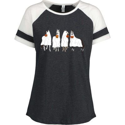 Halloween Horse Ghost Boo Cowboy Western Spooky Season Enza Ladies Jersey Colorblock Tee