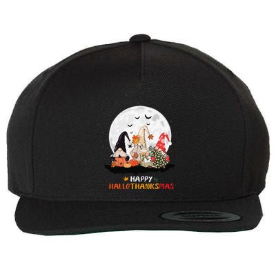 Happy Hallothanksmas Gnomes Halloween Thanksgiving Christmas Gift Wool Snapback Cap