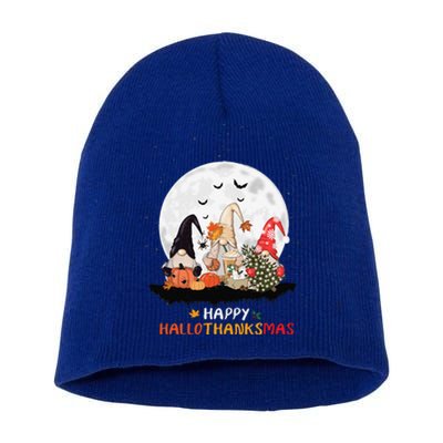 Happy Hallothanksmas Gnomes Halloween Thanksgiving Christmas Gift Short Acrylic Beanie