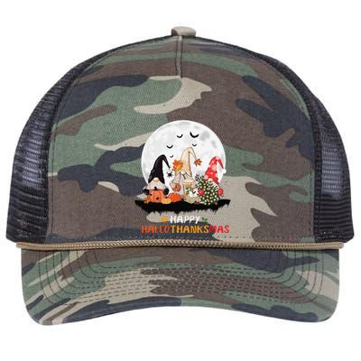 Happy Hallothanksmas Gnomes Halloween Thanksgiving Christmas Gift Retro Rope Trucker Hat Cap