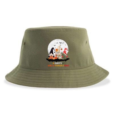 Happy Hallothanksmas Gnomes Halloween Thanksgiving Christmas Gift Sustainable Bucket Hat