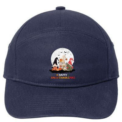 Happy Hallothanksmas Gnomes Halloween Thanksgiving Christmas Gift 7-Panel Snapback Hat