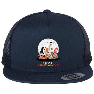 Happy Hallothanksmas Gnomes Halloween Thanksgiving Christmas Gift Flat Bill Trucker Hat