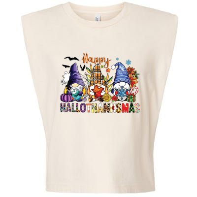 Happy Hallothanksmas Gnomes Halloween Thanksgiving Christmas Garment-Dyed Women's Muscle Tee