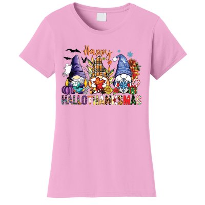 Happy Hallothanksmas Gnomes Halloween Thanksgiving Christmas Women's T-Shirt