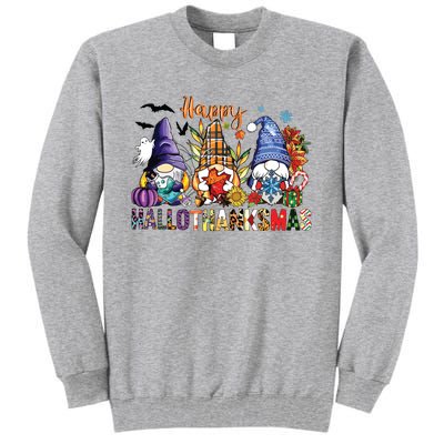 Happy Hallothanksmas Gnomes Halloween Thanksgiving Christmas Tall Sweatshirt