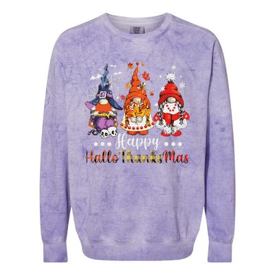 Happy Hallothanksmas Gnomes Halloween Thanksgiving Christmas Love Colorblast Crewneck Sweatshirt