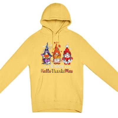 Happy Hallothanksmas Gnomes Halloween Thanksgiving Christmas Love Premium Pullover Hoodie