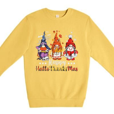 Happy Hallothanksmas Gnomes Halloween Thanksgiving Christmas Love Premium Crewneck Sweatshirt