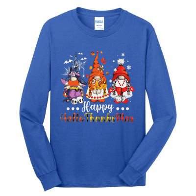 Happy Hallothanksmas Gnomes Halloween Thanksgiving Christmas Love Tall Long Sleeve T-Shirt