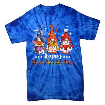 Happy Hallothanksmas Gnomes Halloween Thanksgiving Christmas Love Tie-Dye T-Shirt