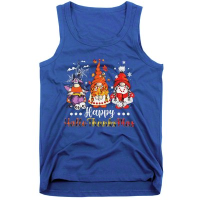 Happy Hallothanksmas Gnomes Halloween Thanksgiving Christmas Love Tank Top