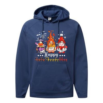 Happy Hallothanksmas Gnomes Halloween Thanksgiving Christmas Love Performance Fleece Hoodie