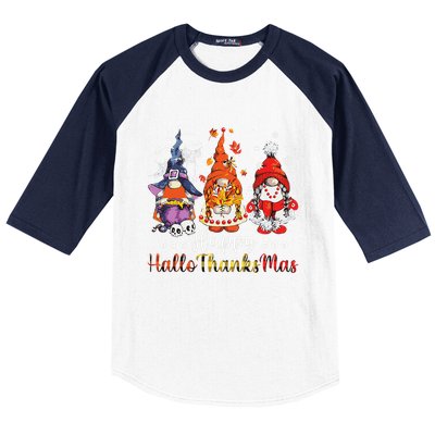 Happy Hallothanksmas Gnomes Halloween Thanksgiving Christmas Love Baseball Sleeve Shirt