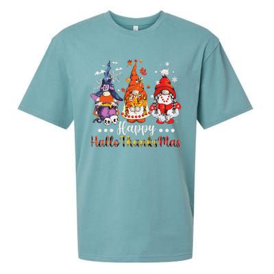 Happy Hallothanksmas Gnomes Halloween Thanksgiving Christmas Love Sueded Cloud Jersey T-Shirt