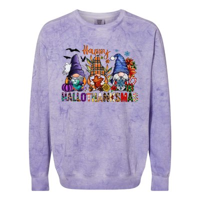 Happy Hallothanksmas Gnomes Halloween Thanksgiving Christmas Colorblast Crewneck Sweatshirt