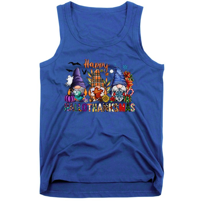 Happy Hallothanksmas Gnomes Halloween Thanksgiving Christmas Tank Top