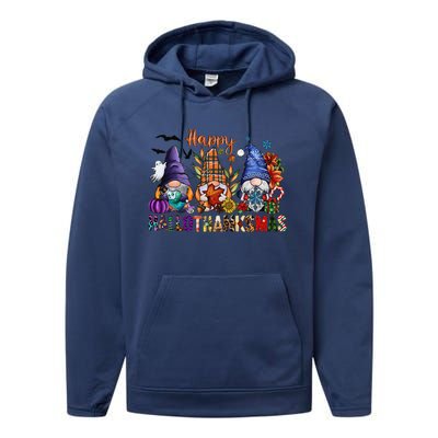 Happy Hallothanksmas Gnomes Halloween Thanksgiving Christmas Performance Fleece Hoodie