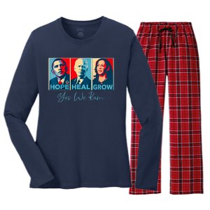 Hope Heal Grow Yes We Kam President Democrat Election Women's Long Sleeve Flannel Pajama Set 