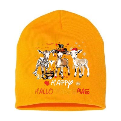 Happy Hallothanksmas Goats Short Acrylic Beanie